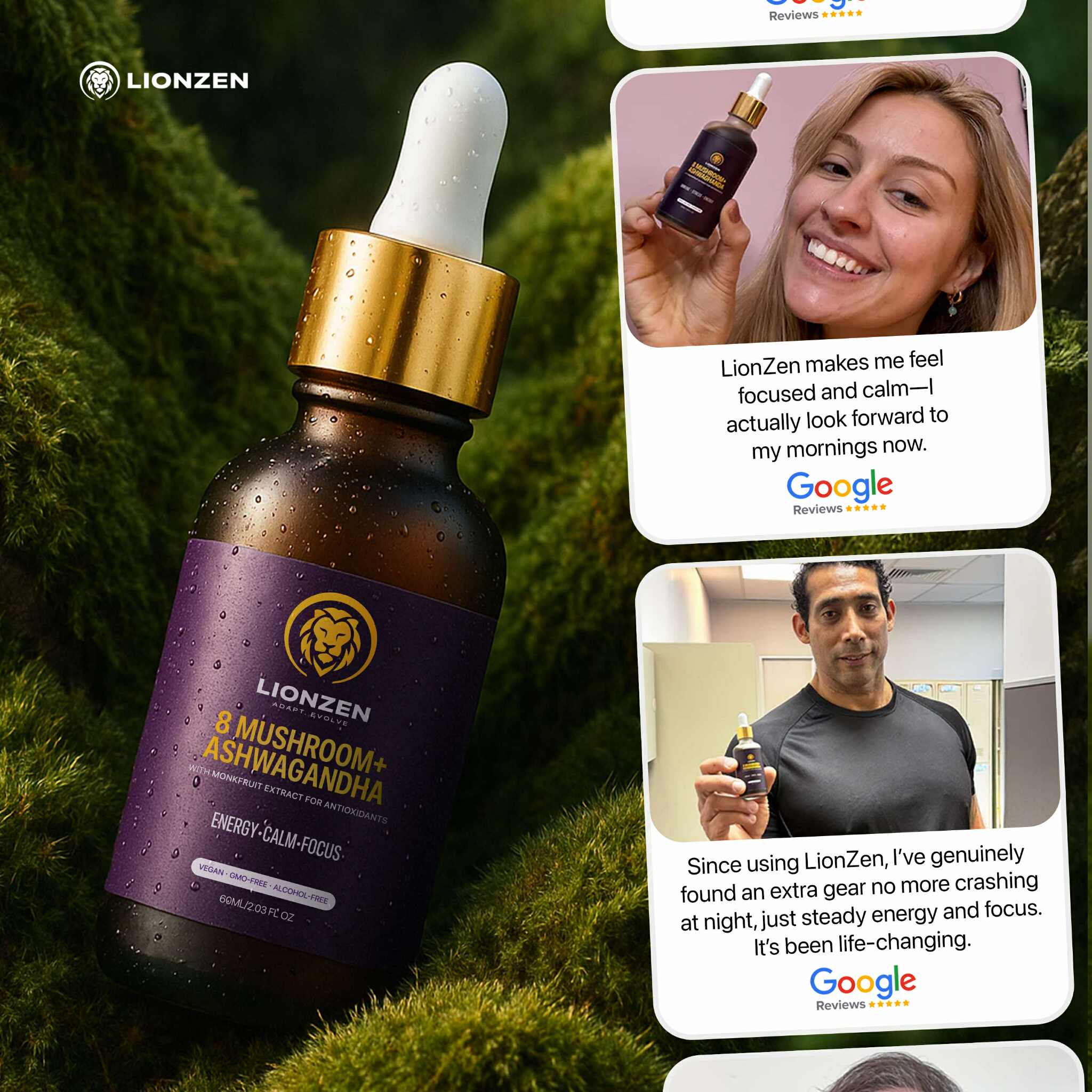 LionZen – 8 Mushroom & Ashwagandha Root 60ml Tincture