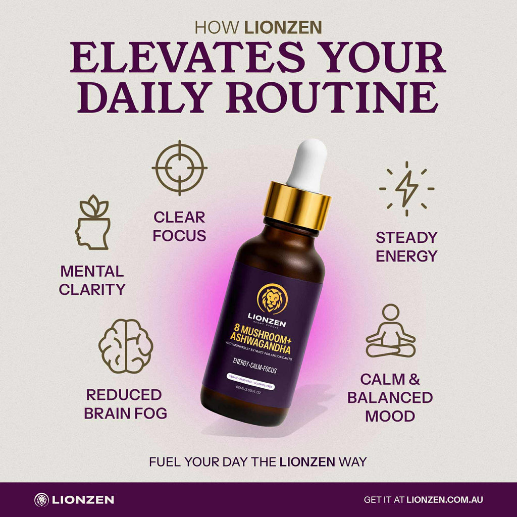 LionZen – 8 Mushroom & Ashwagandha Root 60ml Tincture