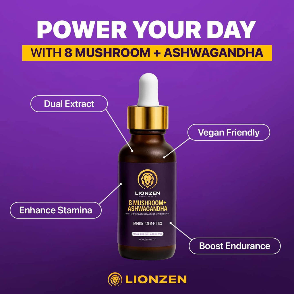 LionZen – 8 Mushroom & Ashwagandha Root 60ml Tincture
